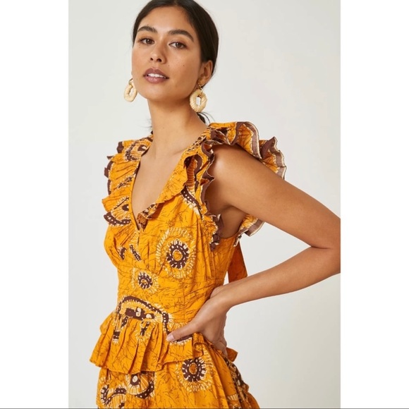 Anthropologie Gigi Gold Ruffled Boho Maxi Dress - Size M - Picture 12 of 13